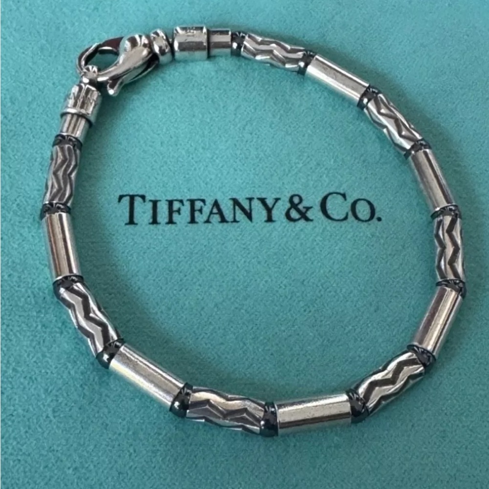 TIFFANY&Co. Zigzag Aztec Bracelet Sterling Silver 925 Hematite Germany 89030